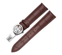 BoBoHome Bracelet en Cuir Véritable Doux Bracelet à Boucle Métallique Pliante Ajustable Accessoires de Réparation pour PATEK Philippe-Brun + Argent 22mm