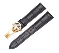 BoBoHome Bracelet en Cuir Véritable Doux Bracelet à Boucle Métallique Pliante Ajustable Accessoires de Réparation pour PATEK Philippe-Noir + Or 24mm