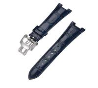BoBoHome Bracelet en Cuir Véritable Flexible Bracelet à Boucle Déployante Métallique Ajustable Accessoires de Réparation pour PATEK PHILIPPE Nautilus 5711/5712/5980-Bleu + Argent