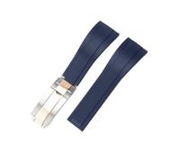 BoBoHome Étanche Bracelet Silicone Boucle Déployante Montres Durable pour Rolox Submariner Yacht-Master Oyster-Bleu Bracelet + Argent Or Rose Boucle 21mm