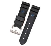 BoBoHome Étanche Silicone Montre Sangle Remplacement Montre Accessoires Ajuster Caoutchouc Bracelet pour PA-NE-RAI PAM351 PAM111 PAM380-Noir & Bleu + Argentée Boucle 24mm
