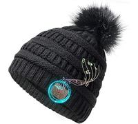 BoBonnet Bluetooth Femme avec Ecouteur Stéréo sans Fil, Bonnet Femme idée Cadeau, Bonnet Musique Bluetooth avec Pompon, Cadeau de noël Tech, d'hiver Chaleureux Bonnet connecter Bluetooth Noir