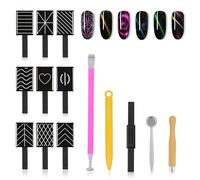BOBOPACK 14 Pièces Aimant Cat Eyes Ongles, Aimant Bâton Ongles Stylo Outils, pour Nail Art Manucure, pour Effet Oeil de Chat Parfait Utiliser, de manucure gel UV Effet 3d outil