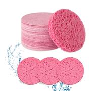 BOBOPACK 60 Pcs Eponge Visage, éponge Nettoyante Compressée, Eponge Demaquillante, Pour le Démaquillage du Visage, Éponge Cosmétique Ronde Réutilisable pour Nettoyage du Visage (Rose)