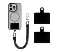 BOBOPACK Bracelet à ressort antivol pour téléphone portable avec 2 patchs de fixation noir - cordon universel rétractable pour la plupart des smartphones [écran protégé] pour la randonnée, le voyage
