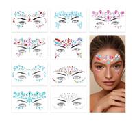 BOBOPACK Strass Visage, 9 Ensembles Strass Autocollant Visage, pour Maquillage Festival Tatouages Temporaires, Autocollants de Corps de Larmes de Cristal Pierres