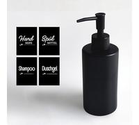 BoBoU Distributeur de savon en verre véritable noir mat,Distributeur de liquide vaisselle,En céramique,Design rétro,Pour salle de bain et cuisine,Noir (rond)