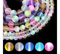 BOBOZHONG 108 Perles en Verre Cristal Mat Aurora 8MM/6MM - Perles Rondes Iridescentes Multicolores (Lune Synthétique) pour DIY Bijoux, Bracelets, Décoration