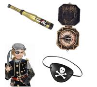 BOBOZHONG Accessoires de Costume de Pirate,3 Pièces Pirate Accessoire,Cache-Oeil Télescope Boussole,Ensemble D'Accessoires de Costume de Pirate,pour Halloween,fête de pirate,carnaval