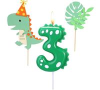 BOBOZHONG Bougies d'anniversaire de Dinosaures,Bougies d'anniversaire Numéro 3,avec 2 pièces Décoration de Gâteau d'anniversaire,pour Une fête d'anniversaire de Fille ou de garçon