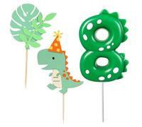 BOBOZHONG Bougies d'anniversaire de Dinosaures,Bougies d'anniversaire Numéro 8,avec 2 pièces Décoration de Gâteau d'anniversaire,pour Une fête d'anniversaire de Fille ou de garçon
