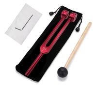 BOBOZHONG Diapason 128 Hz en alliage d'aluminium avec marteau en silicone et marteau à sac, outil de thérapie par le son, pour la méditation et la thérapie, rouge