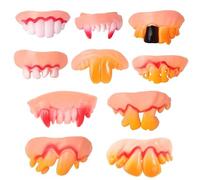 BOBOZHONG Lot de 10 Dents Factices Halloween - Dents en PVC pour Cosplay/Déguisement, Accessoire Farce et Décorations de Fête, Dents de Vampire Réalistes et Drôles pour Adultes et Enfants