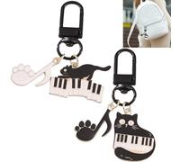 BOBOZHONG Porte-clés Chat Porte-Bonheur,2 pièces Porte-clés Notes De Piano Noir Chat,Porte-Bonheur métal,pour Petit ami,Petite Amie,épouse,Mari,Meilleur ami,pour la rentrée des Classes,Noël