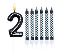 BOBOZHONG Racing Thema Geburtstagskerzen Kinder,7 STK Kerzen Rennwagen,Geburtstagskerzen Zahlen Rennwagen Kuchen Topper,Rennwagen Themenparty für Mädchen Jungen Dekorationen Zubehör(Zahl 2)