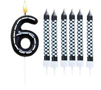 BOBOZHONG Racing Thema Geburtstagskerzen Kinder,7 STK Kerzen Rennwagen,Geburtstagskerzen Zahlen Rennwagen Kuchen Topper,Rennwagen Themenparty für Mädchen Jungen Dekorationen Zubehör(Zahl 6)
