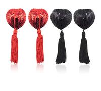 BOBOZHONG Sexy Cache-Tétons en Forme de Cœur avec Glands,2 Paires Cache-tétons réutilisables Cache Tetons Femme Sexy pour Jeux de Rôle, Déguisements et Fêtes