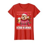 Bòbr Kurwa Pull de Noël Polonais Bière Drôle Bober Kurwa T-Shirt, Femme, Rouge, M