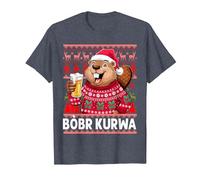 Bòbr Kurwa Pull de Noël Polonais Bière Drôle Bober Kurwa T-Shirt, Homme, Bleu Chiné, M