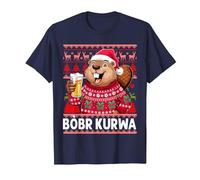 Bòbr Kurwa Pull de Noël Polonais Bière Drôle Bober Kurwa T-Shirt, Homme, Bleu Marine, M