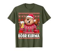 Bòbr Kurwa Pull de Noël Polonais Bière Drôle Bober Kurwa T-Shirt, Homme, Olive, M