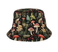 Bobs Homme, Feuilles De Champignons Botaniques Psychédéliques Noires Chapeaux De Visière Casual, Mode Chapeau Bob pour Plage Été Randonnée