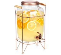 Bocal à boissons Vilde - Distributeur avec robinet - 8 litres - Verre épais, support métal or rose