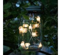 Pot de conservation de table solaire à LED, lampe suspendue, guirlande lumineuse de fête, 10x rennes, verre en acier inoxydable, DxH 7,5x13,5 cm