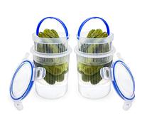 Bocal à cornichons 24oz (710 ml) Lot de 2, récipient à cornichons avec passoire, support, garde et élévateur à cornichons, récipient de stockage pour cornichons adapté pour mariner de petits pots de