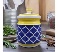 Bocal à cornichons en céramique de 1200 ml pour cornichons, cornichons et achar (1200 ml, bleu et jaune, lot de 1)