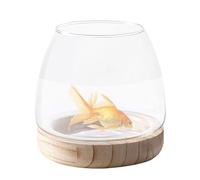 Bocal À Poisson Rond en Verre | -ni Bocal À Poissons pour Aquarium, Pla-nte Hydroponique en Verre Transparent avec Base en Bois, Bol Vase Rond Assorti Poissons, Vase À Fleurs Décoratif