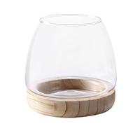 Bocal À Poisson Rond en Verre | -ni Bocal À Poissons pour Aquarium, Pla-nte Hydroponique en Verre Transparent avec Base en Bois, Bol Vase Rond Assorti Poissons, Vase À Fleurs Décoratif