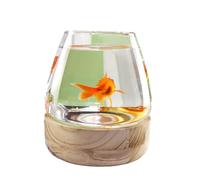 Bocal à poissons transparent pour aquarium, Aquarium en verre avec base en bois, verre à haute transmission de la lumière for une vue dégagée, petit aquarium for Betta, poisson rouge, crevettes(17x19.