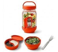 Bocal à salade avec ouverture latérale, bocal à salade vertical avec compartiment à vinaigrette étanche et fourchette, pour le travail, les pique-niques, les voyages et la préparation des repas à la