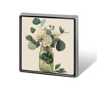 Bocal avec fleurs ivoires et feuilles d'eucalyptus unisexe broches et épingles carrées légères pour vêtements, châle, chapeau