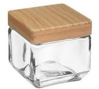 Bocal cuisine carré en verre avec bouchon bois - 0.85L