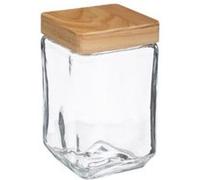 Bocal cuisine carré en verre avec bouchon bois - 1.25L Transparent G