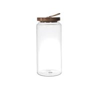 HOME DECO FACTORY Bocal en Verre Couvercle Acacia 23 cm Transparent | Verre borosilicate et acacia, bocal de conservation, couvercle en bois, cuisine, 23 cm, transparent et marron