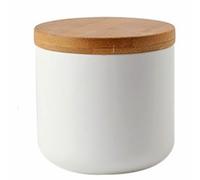 Bocal de conservation alimentaire en céramique avec couvercle hermétique en bambou - Peut être utilisé pour le thé, le café, les épices, etc. - Blanc - 200 ml