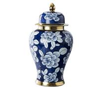 Bocal de conservation des aliments, vase décoratif en porcelaine, grand format, motif floral bleu et blanc, avec couvercle et bordure dorée, pot à gingembre, A-20 * 40 cm, A 23 * 44,5 cm (A 23*44