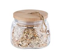 APS Pot de stockage Woody - Récipient en verre de haute qualité avec couvercle en bois - Le joint en silicone permet de conserver plus longtemps l'arôme du contenu - 1 litre, récipient de stockage