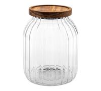 5five - Bocal de Conservation Harmony 2 L - Verre Cannelé, Couvercle Acacia, 13,5 x 18 cm - Rangement Pour Cuisine