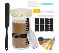 Bocal de Démarrage pour Levain, Kit Boulanger Levain, Accessoire de Cuisson Réutilisable, avec Couvercle en Aluminium, Bande de Température, Toile de Fermentation, Bande d'alimentation Datée (1000ML)