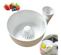 Bocal de Lavage Fruitier 3D Imprimé Hydro Bowl Spin, Bol de Nettoyage Automatique avec Égouttoir Rotatif pour Fruits et Légumes, 4-en-1 Rincer Drain Nettoyer Sécher Panier Polyvalent pour Cuisine