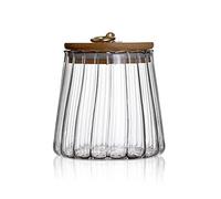 Bocal de rangement hermétique en verre avec couvercle en bambou scellé et poignée en métal pour grains de café, thé, sucre, noix, miel, confitures (650 ml, conique)