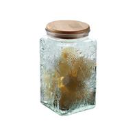 Bocal de rangement hermétique en verre vintage avec couvercle en bois de bambou, bocaux hermétiques pour comptoir de cuisine, garde-manger, biscuits, café, thé, sucre (carré, tournesol)