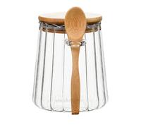Bocal de rangement polyvalent en verre avec cuillère - Capacité de 700 ml - Large ouverture - En BPA - Utilisation polyvalente pour le stockage des aliments du café, du sucre