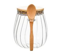 Bocal de rangement polyvalent en verre avec cuillère - Capacité de 700 ml - Large ouverture - En BPA - Utilisation polyvalente pour le stockage des aliments du café, du sucre