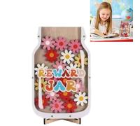 Bocal de Récompense,Star Reward Jar,Pot de Récompense en Bois,Récompense Comportement Enfants,Tableau de Comportement,pour Une Utilisation à La Maison et à l'école(fleurs)