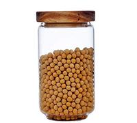 Bocal de stockage alimentaire en verre transparent 950 ml avec couvercle hermétique en bois d'acacia, récipient de stockage de nourriture pour café grains épices sucre biscuit noix snack bonbons